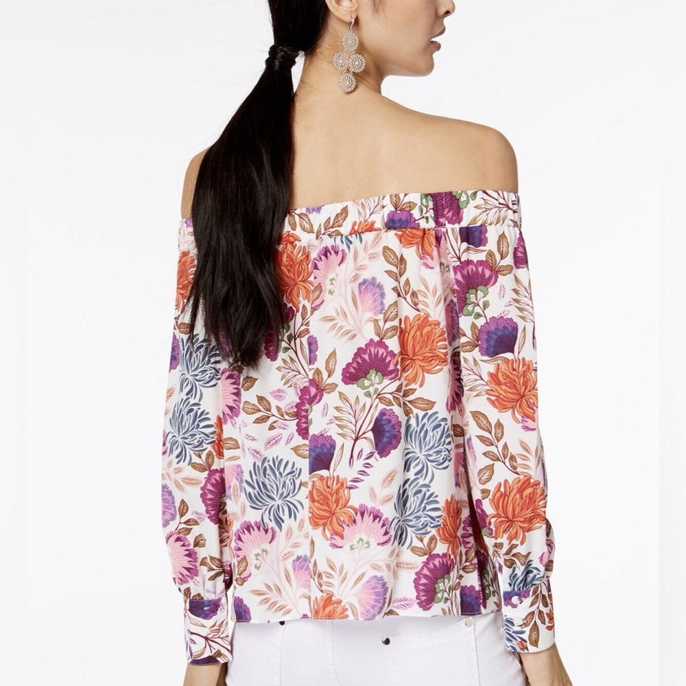 INC International Concepts Floral Off Shoulder Top Open Sleeve Boho Blouse Sz L - Picture 3 of 7
